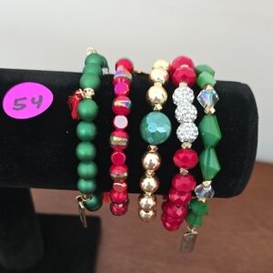 Erimish Red, Green & Gold Beaded Extended Bracelet Stack (NWOT)